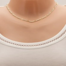 585 gold chain - three eyelets and one longer link, white gold grooves, 540 mm