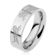 Ring made of surgical steel, silver colour, two tigers facing each other, 6 mm