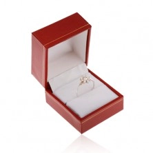 Gift box for ring, dark red synthetic leather surface, border in gold colour