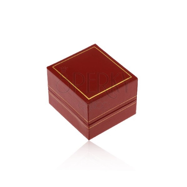 Gift box for ring, dark red synthetic leather surface, border in gold colour