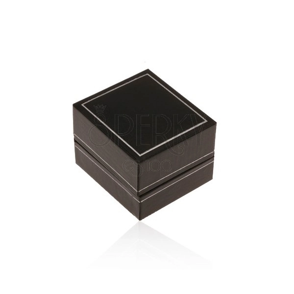 Black synthetic leather box for ring, thin border in silver hue