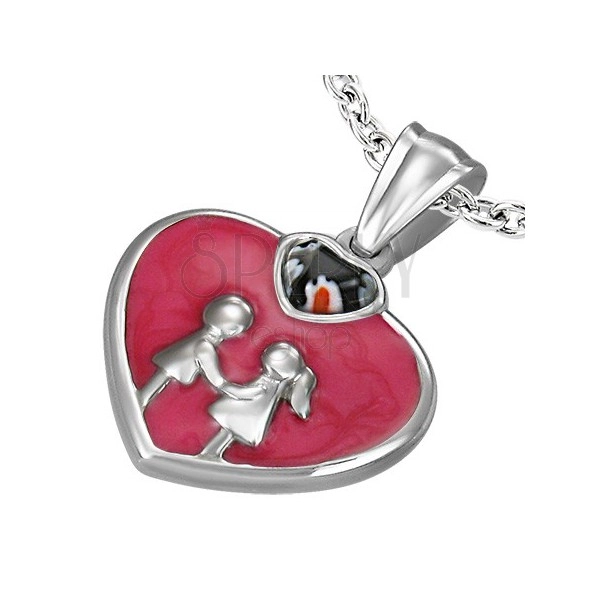 Stainless steel pendant - red enamel heart