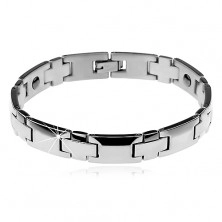 Rhodium plated bracelet made of 316L steel in silver colour, shiny smooth links, magnets