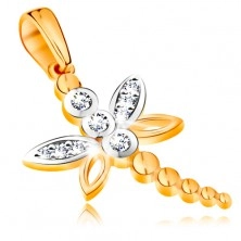 585 gold pendant - bicoloured dragonfly decorated with glossy zircons