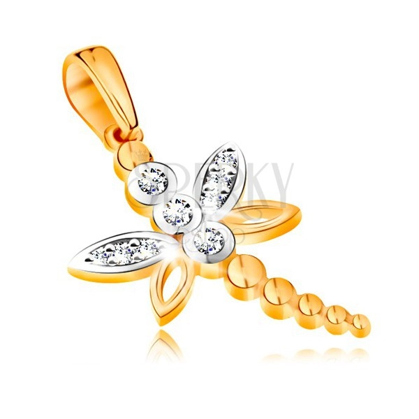 585 gold pendant - bicoloured dragonfly decorated with glossy zircons