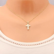 585 gold pendant - Latin cross adorned with lines of zircons in clear colour