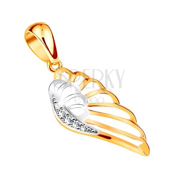 Pendant made of 14K gold - cut angel wing, yellow and white gold, zircons