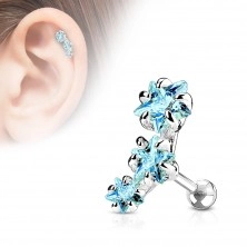 Steel piercing for ear tragus, arc composed of three zircon stars