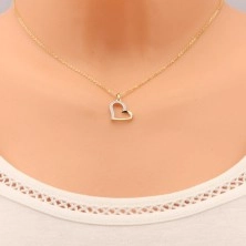 Pendant made of 14K gold - asymmetric heart contour with zircon half