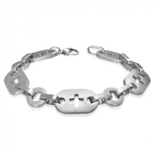 Stainless steel bracelet, rings, crosses