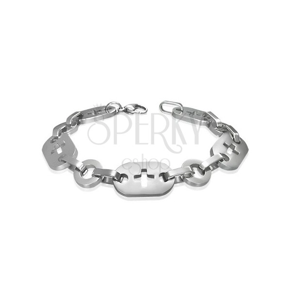 Stainless steel bracelet, rings, crosses