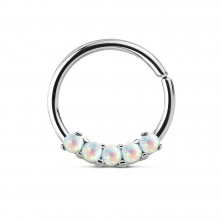 Steel piercing in silver colour, shiny circle with synthetic opals