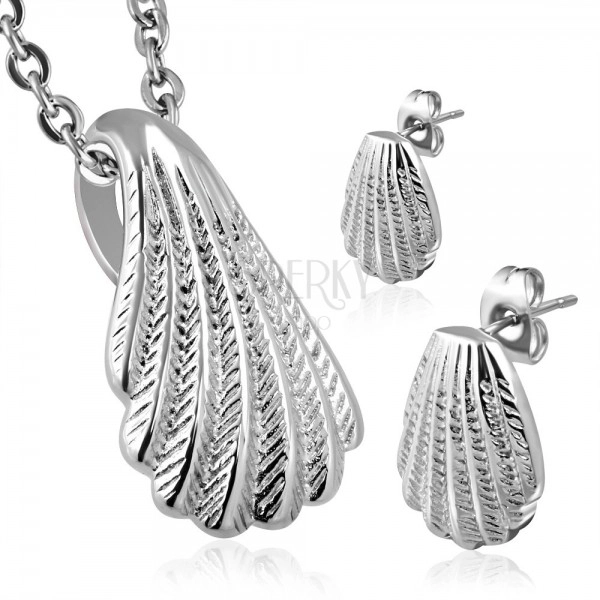 Set of earrings and a pendant made of surgical steel - shell in silver colour