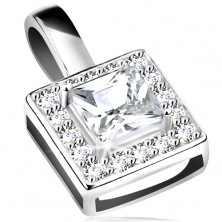 Pendant, 925 silver, sparkly square contour, clear cut zircon in the middle