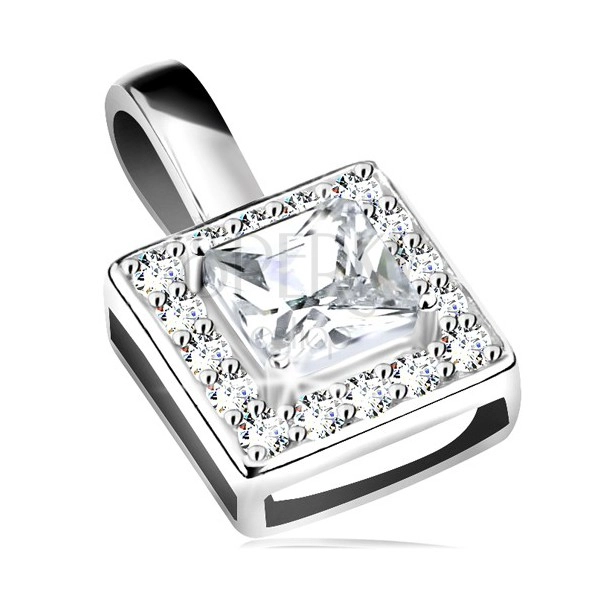 Pendant, 925 silver, sparkly square contour, clear cut zircon in the middle