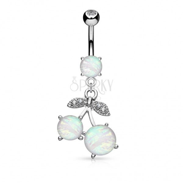 Bellybutton piercing made of surgical steel, cherries with synthetic opal and zircon