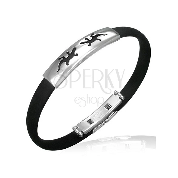 Flat rubber bracelet - lizards, black colour