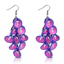 FIMO earrings - cluster of pink-violet Calla flowers, clear zircons in the middle