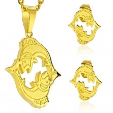 Set made of 316L steel in gold colour - pendant and earrings, zodiac sign PISCES