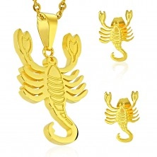 Set made of 316L steel in gold colour - pendant and earrings, zodiac sign SCORPIO