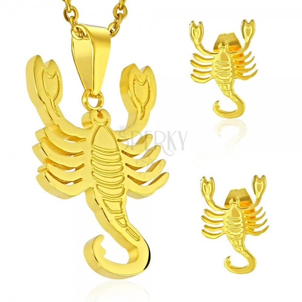 Set made of 316L steel in gold colour - pendant and earrings, zodiac sign SCORPIO