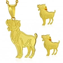 Set made of 316L steel in gold colour - pendant and earrings, zodiac sign ARIES