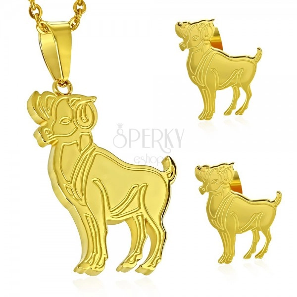 Set made of 316L steel in gold colour - pendant and earrings, zodiac sign ARIES