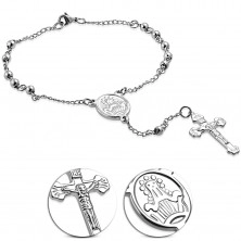 Bracelet made of 316L steel in silver colour with locket and cross
