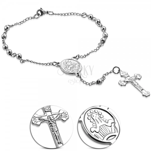Bracelet made of 316L steel in silver colour with locket and cross