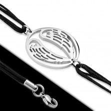 Steel-string bracelet, round pendant with angel wings