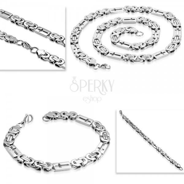 Set made of 316L steel in silver colour - necklace and bracelet, oblongs with crosses
