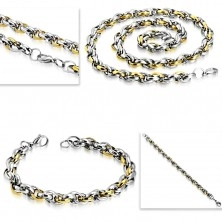 Steel set - necklace with bracelet, bicoloured oval links