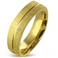 Angular ring made of surgical steel in gold colour - sanded and satin strip, 7 mm