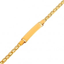 14K gold bracelet with shiny plate, oval links with pin, 195 mm