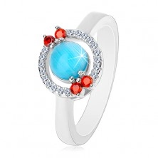 Ring made of 925 silver - zircon hoop, aquamarine blue centre