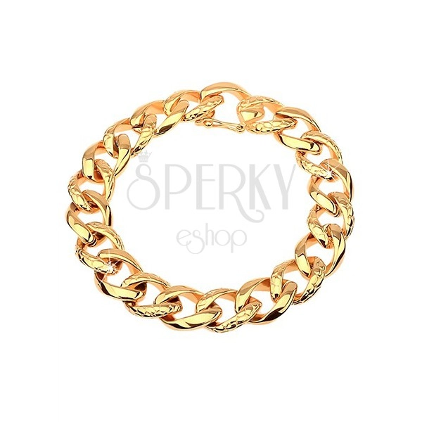 Bracelet made of 316L steel in gold colour - thick chain adorned with snake pattern