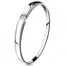 Engagement ring made of white 14K gold - clear zircon, slightly protruding shoulders