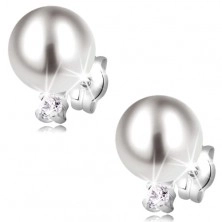 585 gold earrings - white pearl and lustrous round zircon, white gold