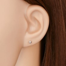 Earrings made of white 14K gold - shiny smooth balls, 3 mm