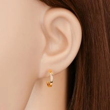 Earrings made of yellow 14K gold - shiny smooth semicircle with clear zircons