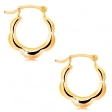Earrings made of yellow 14K gold - shiny circles with mofit of flower