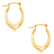Earrings made of yellow 14K gold - pointed horseshoe, motif of twisted rope