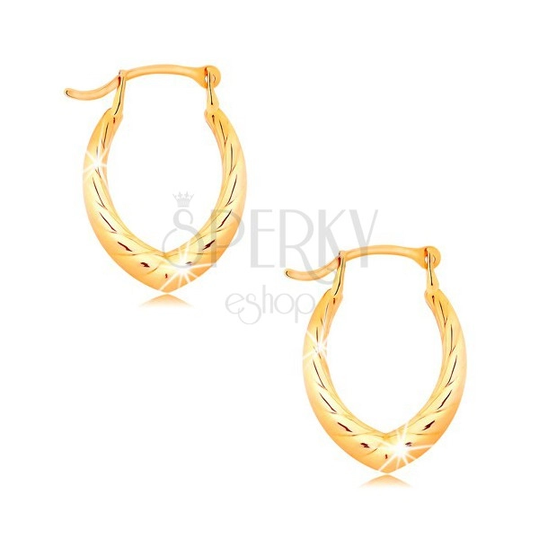 Earrings made of yellow 14K gold - pointed horseshoe, motif of twisted rope