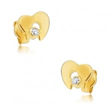 Diamond earrings made of 585 gold - shiny heart with cutout and clear brilliant