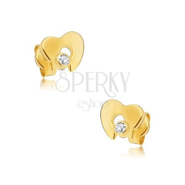 Diamond earrings made of 585 gold - shiny heart with cutout and clear brilliant