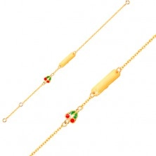 375 gold bracelet - chain, shiny plate, glazed cherries