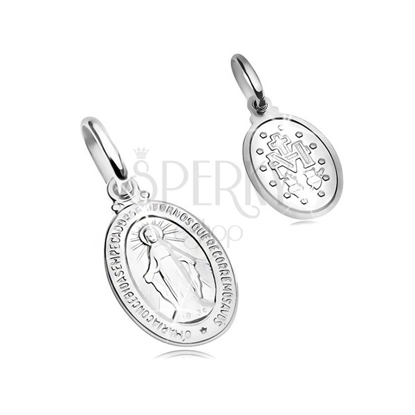 Pendant made of white 14K gold - oval tag with symols of Virgin Mary