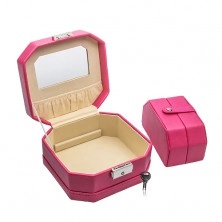 Pink leatherette jewellery box 2 in 1, shiny metal clasp