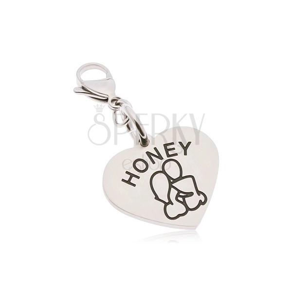 Steel keychain, heart with inscription HONEY, couple in love