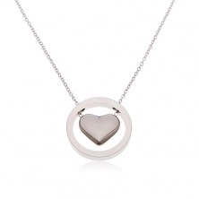 Necklace made of surgical steel in silver colour, protruding heart in hoop